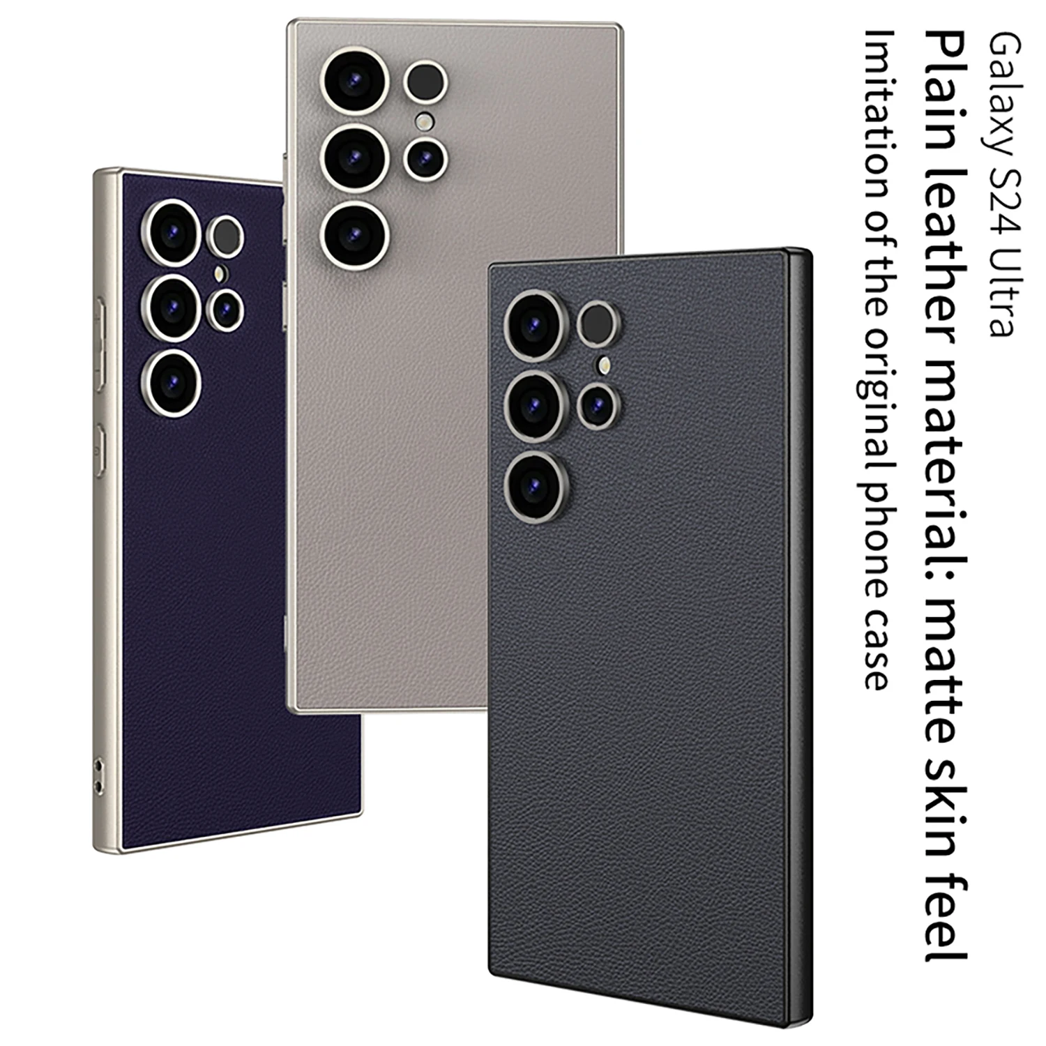 Per Samsung Galaxy S24 Ultra Case Luxury Skin Friendly Matte Plain Leather Metal Paint Frame Cover Posteriore Protettiva In Silicone Morbido