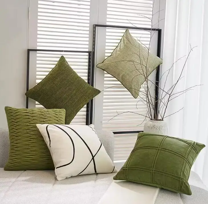 

Green sofa pillowcase, homestay fashion splicing, soft waist pillowcase