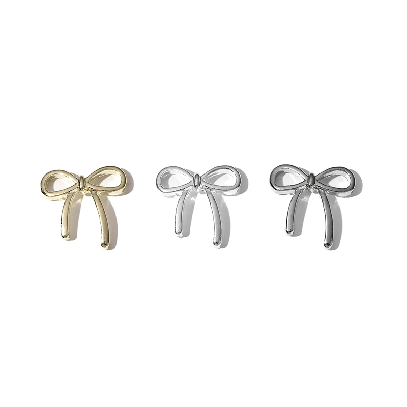 10pcs Bow Deco Nail Art Charm 3D Silver/Gold Bowknot Ribbon Nail Decor Parts DIY Luxury Manicure Accessories 5