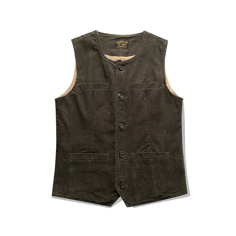 

Men's Waistcoat Corduroy Multi-pockets Railroad Engineer Safari Vest Vintage Gilet