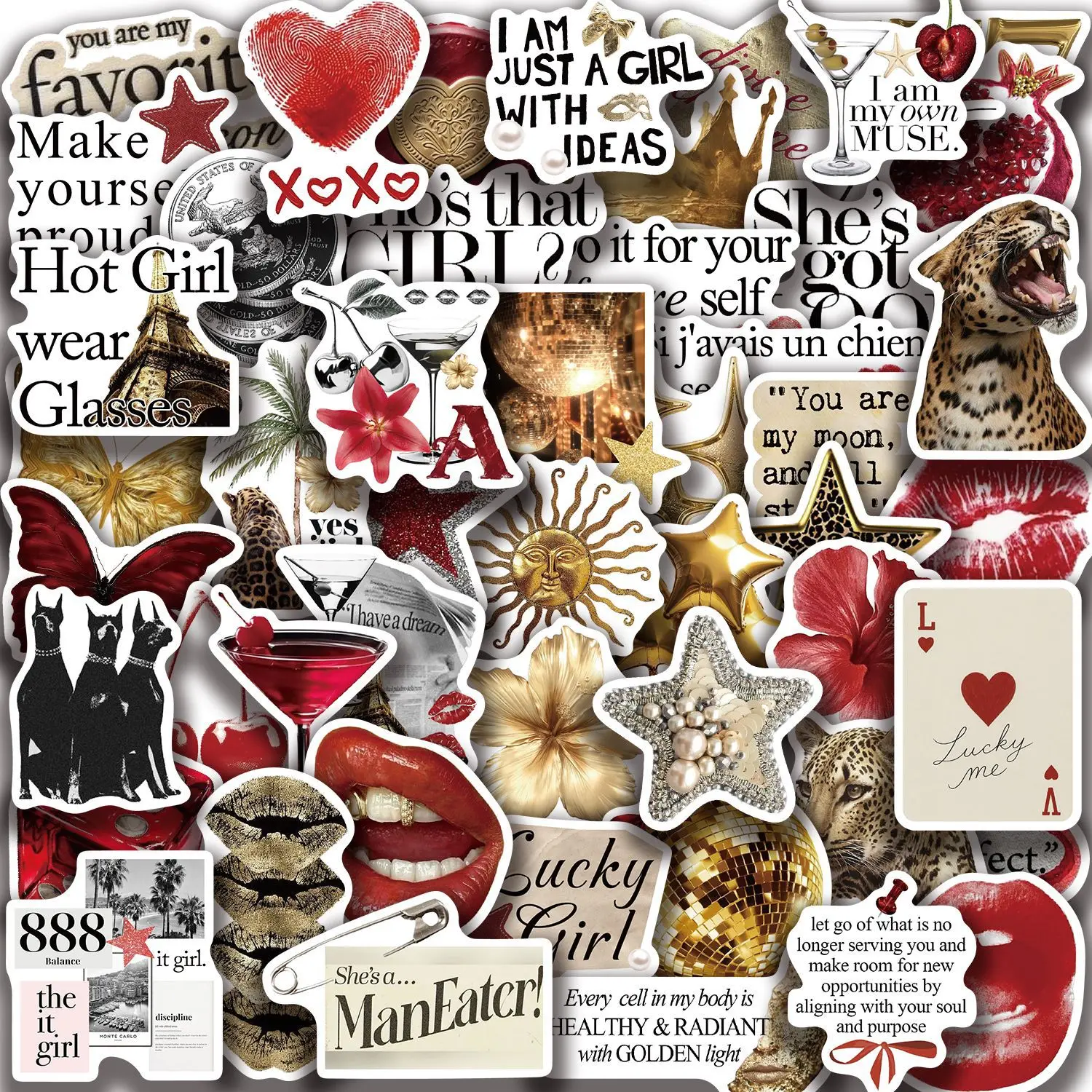 10/30/50pcs 금색 & 빨간색 낙서 스티커 가방 스케이트 보드 노트북 수하물 전화 자동차 스타일링 데칼 Pegatina