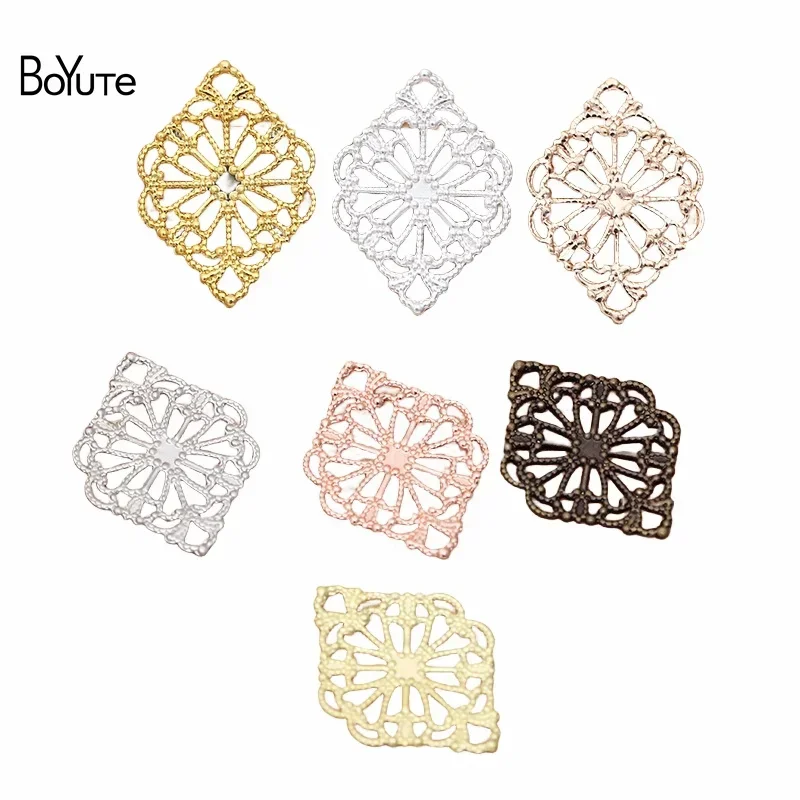 

BoYuTe (50 Pieces/Lot) Metal Brass Stamping Filigree 15*20MM Flower Materials Diy Jewelry Making Accessories