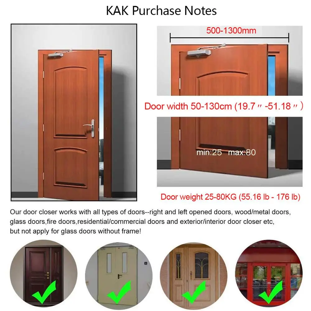 Door Closer Hydraulic Automatic 25KG to 80KG Adjustable Speed Stopper Closing Equipment Mute Soft Closing Hardware automatic door closer