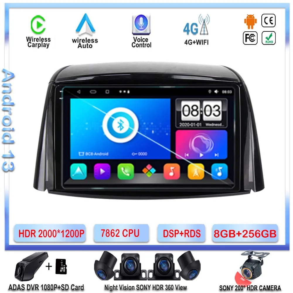 

Android 13 for Renault Koleos 2008 - 2016 GPS Navigation Multimedia Player NO 2din Head Unit Auto Carplay Car DVD Radio 7862 CPU