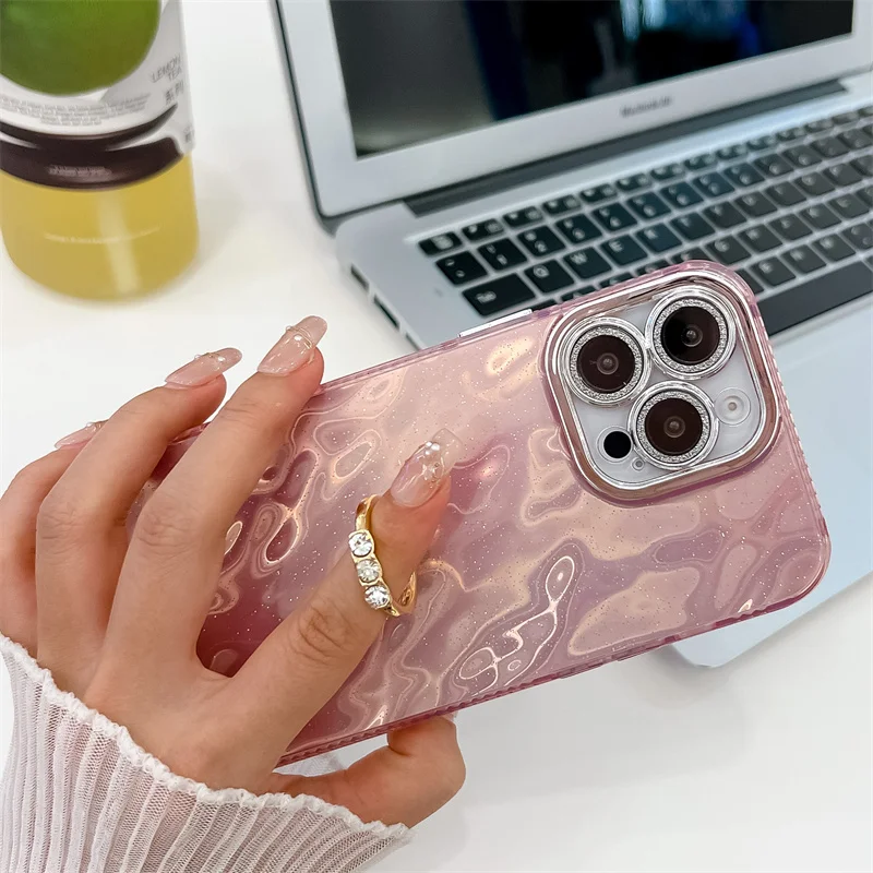 Étui de téléphone pliable avec anneau en aluminium pour iPhone 16 Plus 15 14 13 Pro Max, protection de caméra à paillettes, coque arrière rigide antichoc en PC_voghion.com