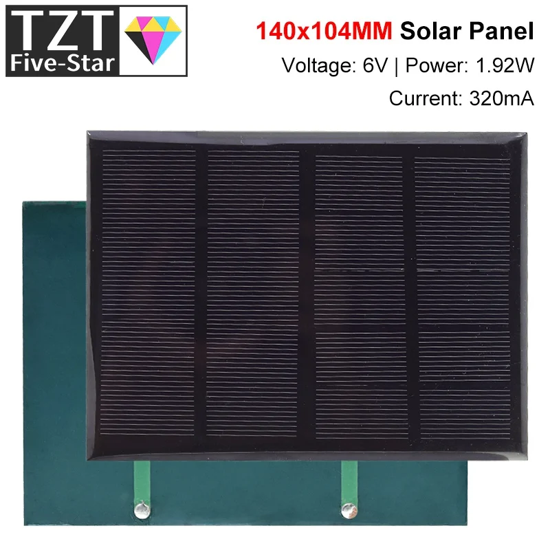 Tzt 6V 320Ma 1.92W Solar Panel Polycrystalline 140*104Mm Mini Sunpower Solar System Diy For Battery Cell Phone Charger
