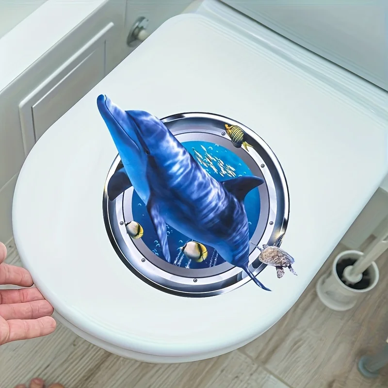 3D Dolphin Diving Toilet Stickers Self-Adhesive Toilet Lid Inside and Outside Backrest Vinyl Decals Bathroom Mirror Decoration