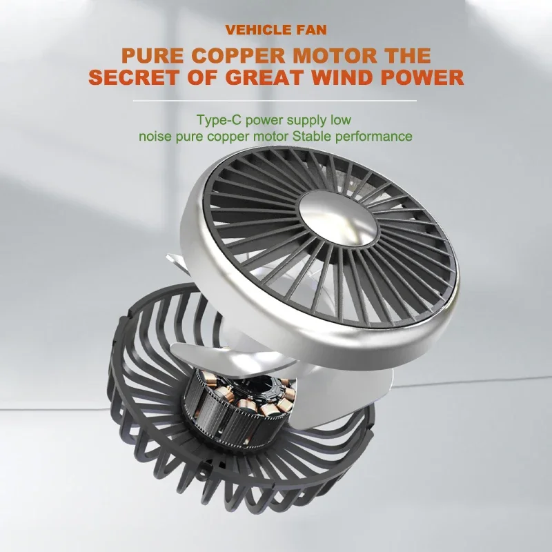 Car Fan Cooling Dual Head Type-c Usb Car Fan 3 Speeds Adjustable Auto Cooler Air With LED Lights Accessories electric fan car fan