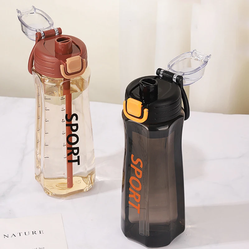 Water Bottle Sport Plastic Cup 750Ml Space Cup Leak Proof Outdoor Sports Water with Straw Drinkware