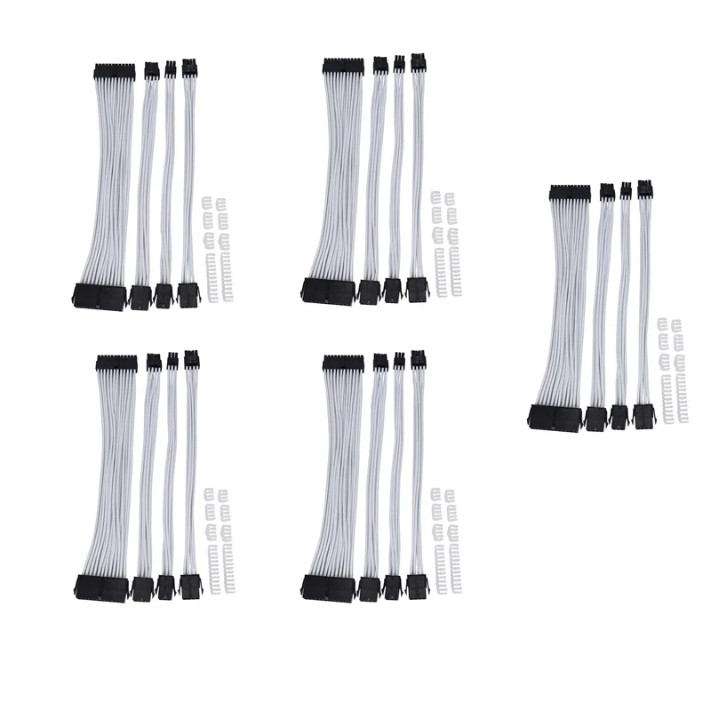 

5X Basic Extension Cable Kit, 5Pcs Atx 24Pin/Eps 4+4Pin/Pci-E 8Pin/Pci-E 6Pin Power Extension Cable