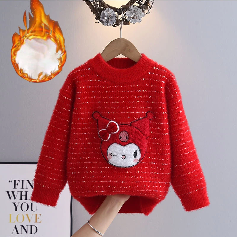 

Cute Kuromi Knitwear Sweater Y2K Girls Round Neck Pullover Sweater Bottoming Shirt Cartoon Children Top Children's Clothing Gift