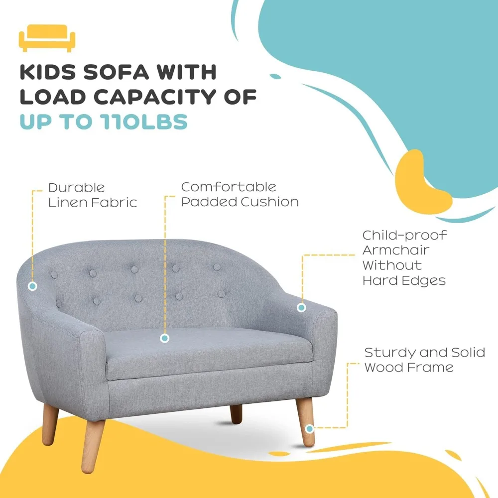 2-Seat Kids Sofa, Toddler Sofa Couch, Linen-Like Fabric and Wooden Frame Sofa Chair for Ages 3-7, 11" High Seat,  children sofa 4