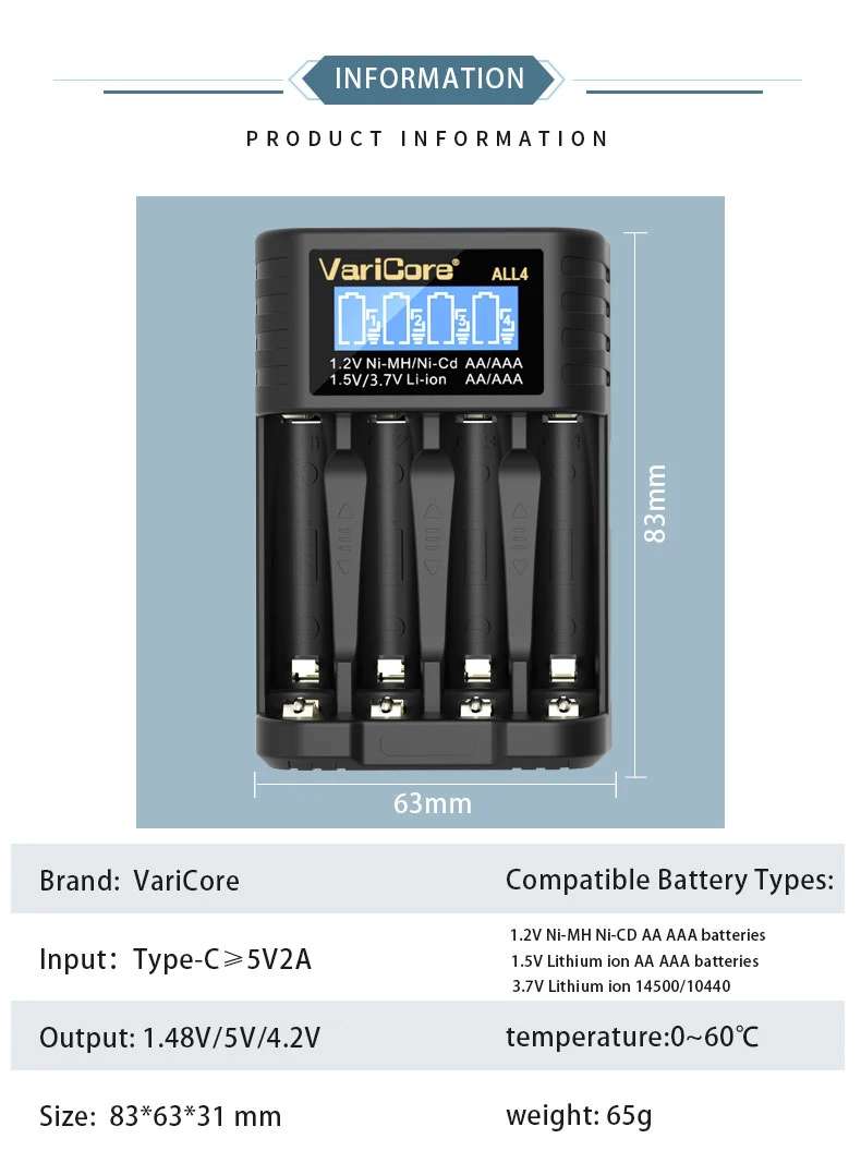 4-slots ALL4 LCD Smart Battery Charger for AA AAA 1.2v Ni-MH ni-cd 1.5v Lithium