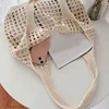 Women Crochet Tote Bag Hollow Beach Bag Large Capacity Fashion Knitted Bag Solid Color Simple Shopping Bag for Travel Vacation 5