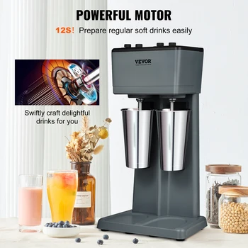 VEVOR Milkshake Maker Mixer Machine Double Head Stainless Steel Drink Blender 3-Speed Milkshake Mixer for Commercial Home 2