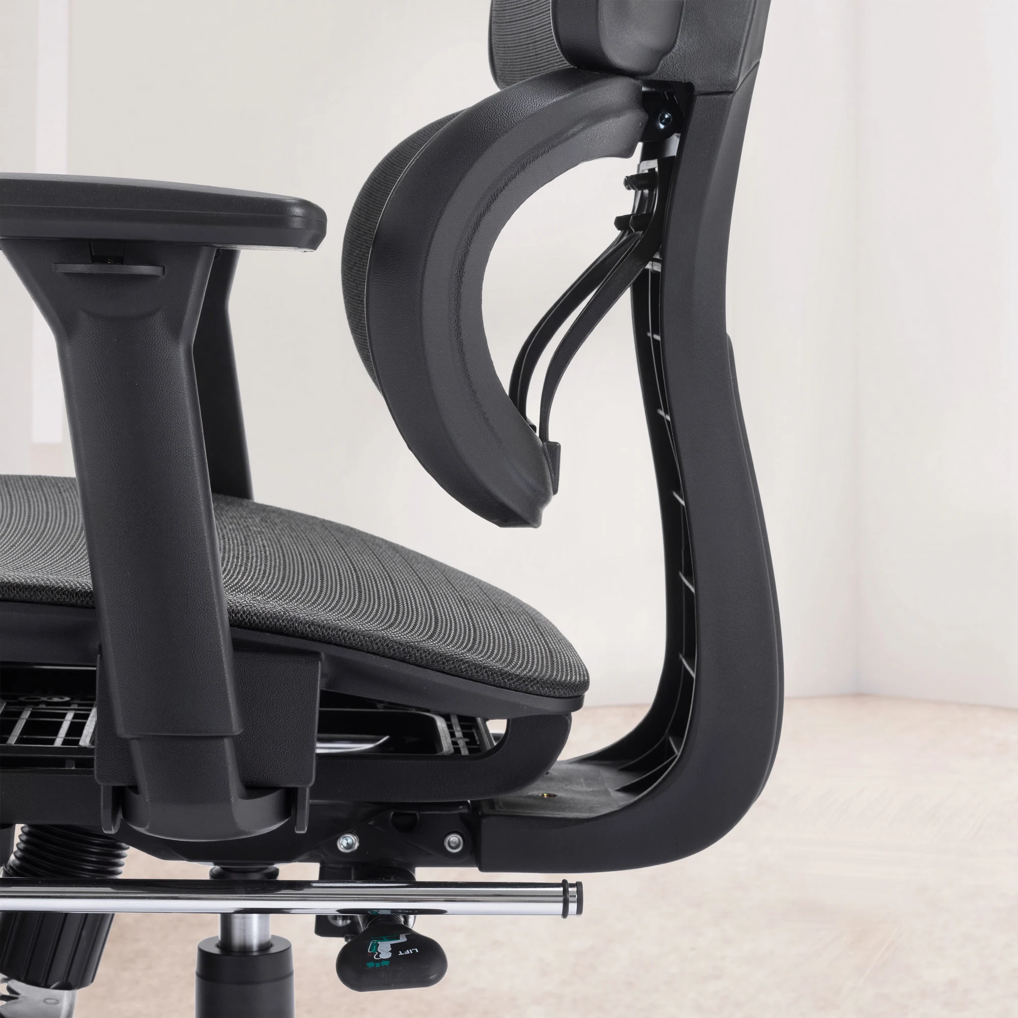 VECELO Ergonomic Office Chair Adjustable Lumbar Support Black Office Mesh Chair with Padded Arms Headrest Footrest 5