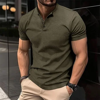 Polo Casual da uomo estiva colletto Henley tinta unita manica corta Polo uomo manica corta magliette T-Shirt Anti accatastamento