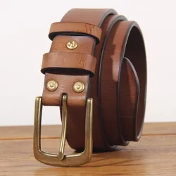 3.8CM Men High Quality Genuine Leather Belt Luxury Designer Brass Pin Buckle Belts Pure Cowskin Vintage Strap Male Jeans for Man