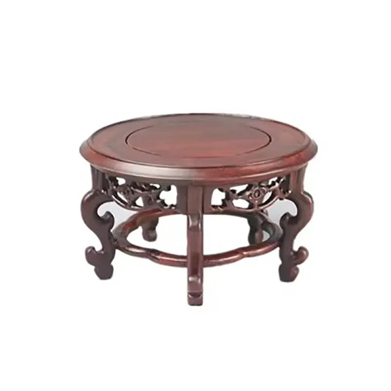 Classical Chinese Style Incense Table, Circular Flower Table, Bonsai Vase, Teapot Decoration, Antique Jade, Stone, Wooden Base