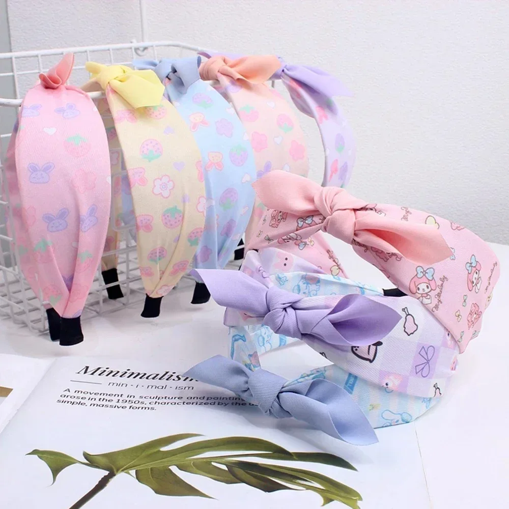 

Sanrio Girls Hair Bands Anime Kawaii Korean Version Sweet Bow Tie Hair My Melody Cinnamoroll Hoop Hair Accessories Kids Toy Gift