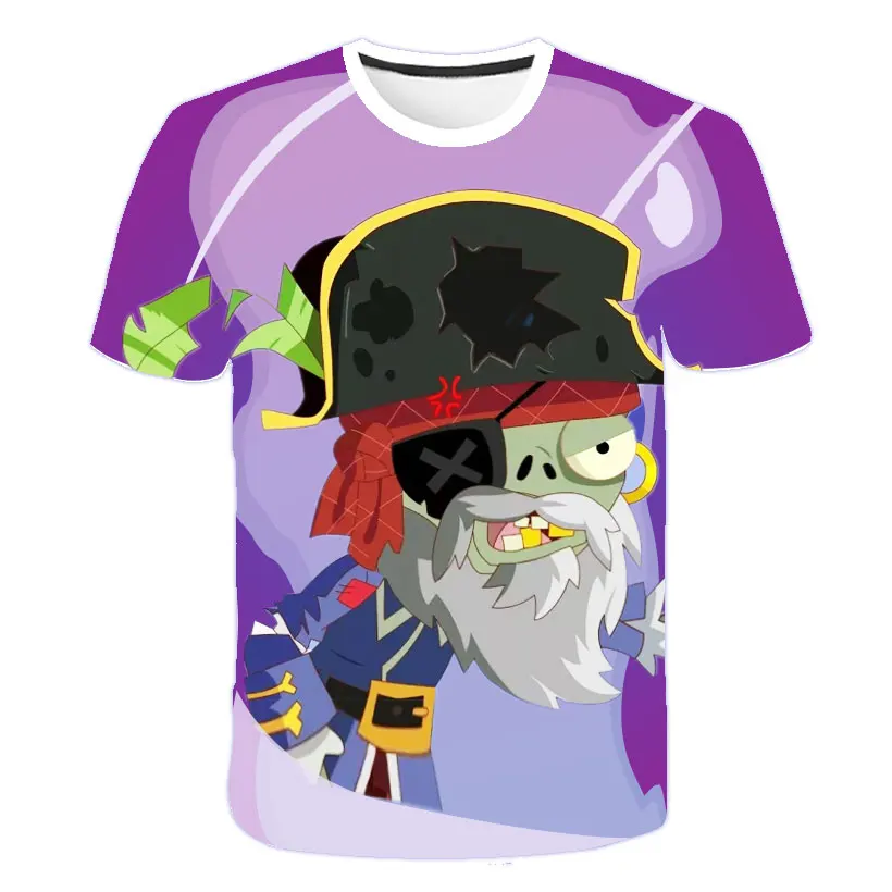 Boys Girls 3D Short Sleeve T-Shirt Plant Zombie Print T-Shirt Girls Cartoon T-Shirt 3-14 Years Old Anime T-Shirt
