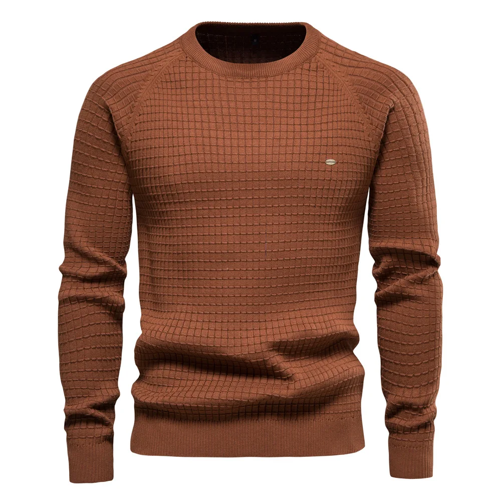 100% Cotton Men Sweaters Soild Color O-neck High Quality Mesh Lattice Pullovers Male New Winter Autumn Basic Sweaters for Men
