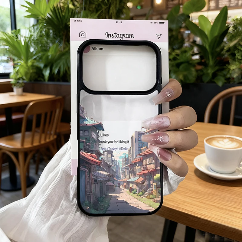 Hand Painted Japan Anime Mountain Landscape Shockproof Clear Phone Case