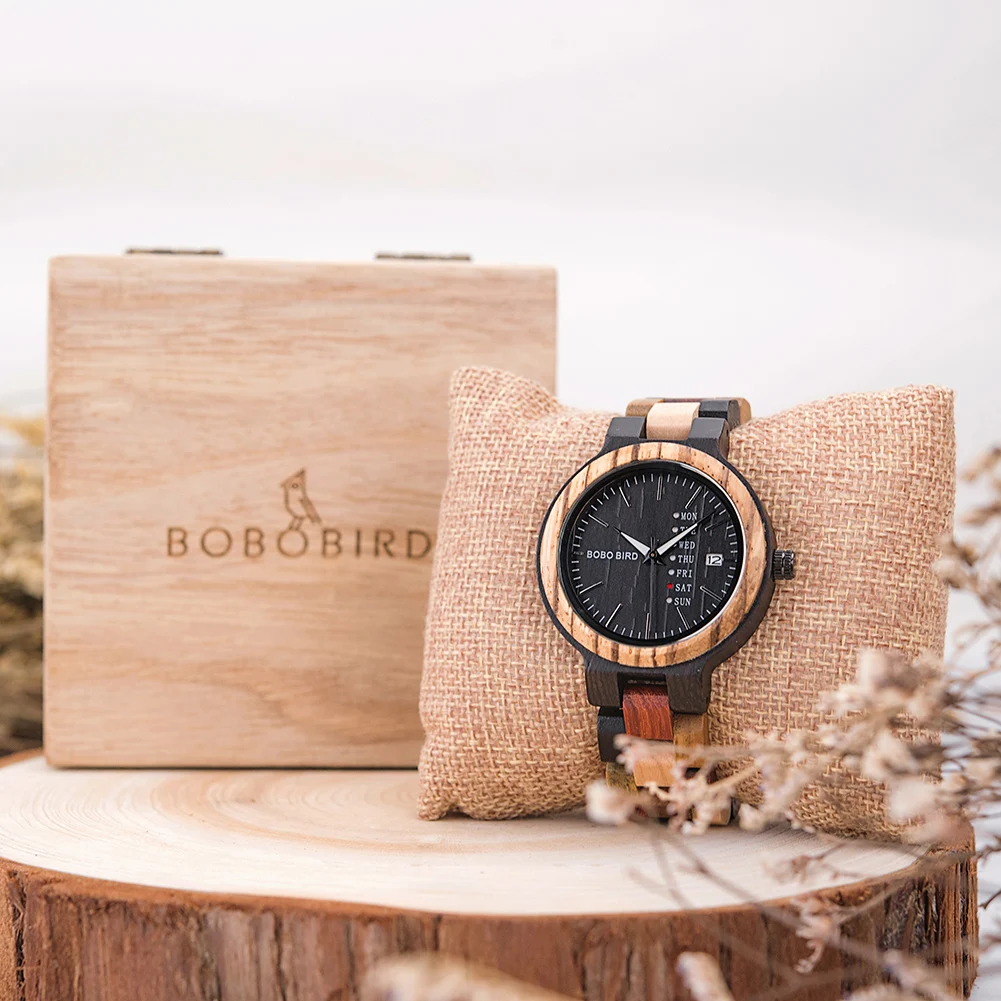 BOBO BIRD Wood Watch Men Women Quartz Week Date Couple Timepiece Colorful Wooden Band Logo Customize Gift Box Wholesale Dropship 6