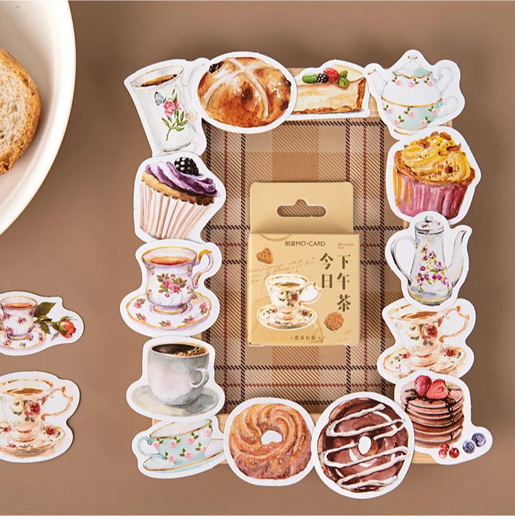 

40Packs Wholesale Box Stickers Afternoon Dessert Decoration Base Coffee Flower message Background Scrapbook Supplies diary 44MM
