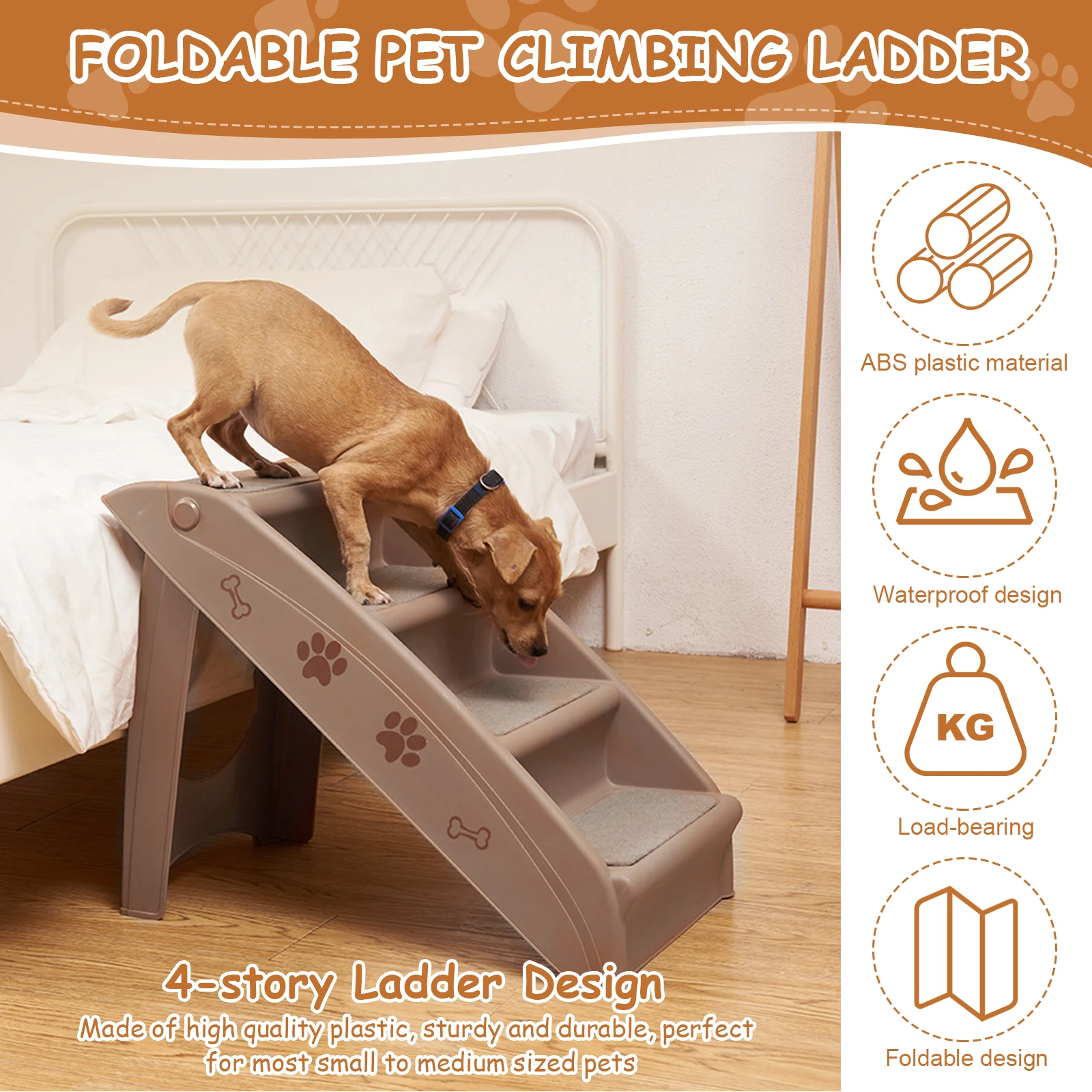 4-Step Pet Dog Stairs Foldable Indoor Pet Steps Non-Slip Dog Stairs Ramp Sofa Ladder Pet Furniture for High Bed Chair Couch Sofa
