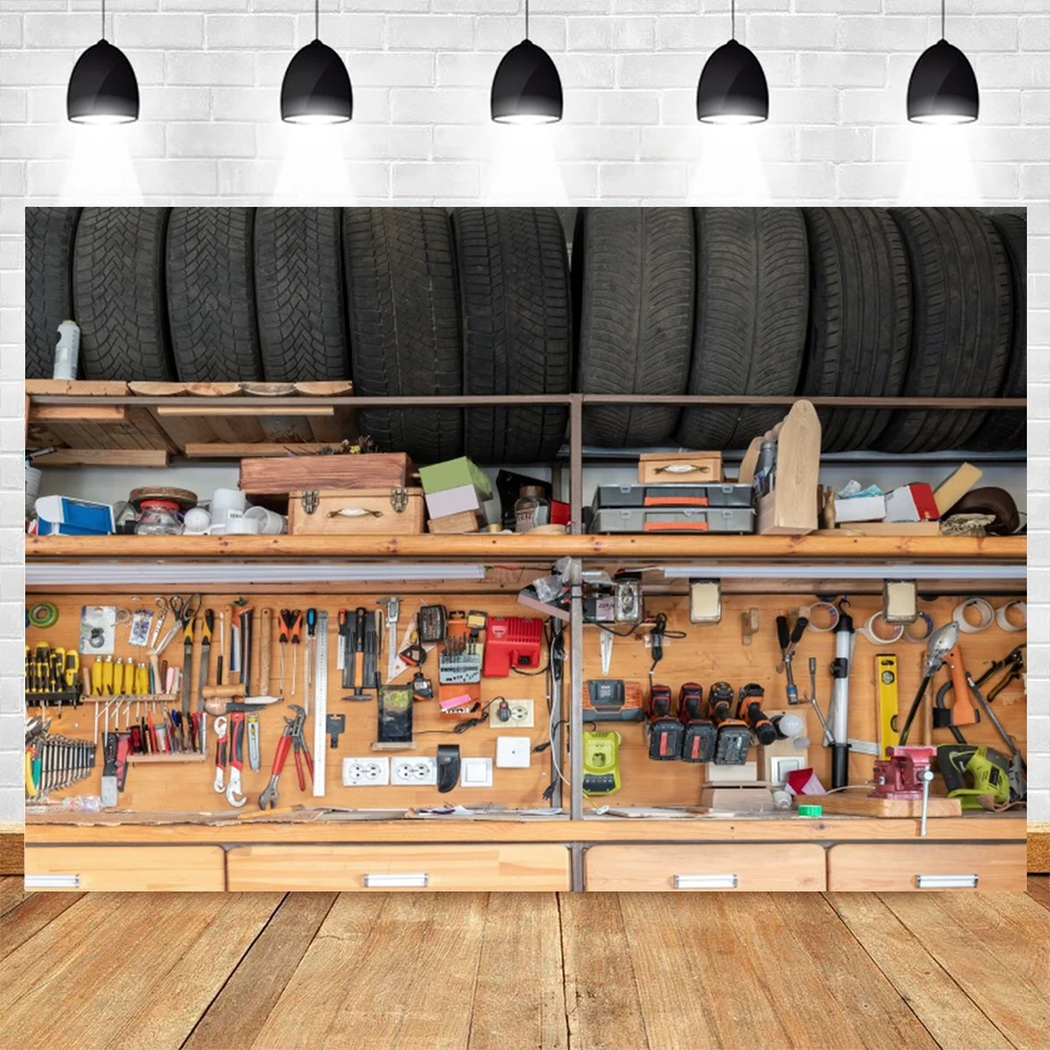 Toile Murale Garage Rétro Pour Photos De Voiture - Déco Vintage Intérieure Et Extérieure - 180x109 Cm