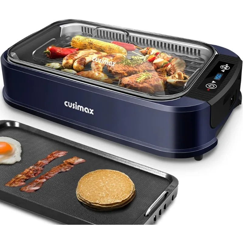 

Indoor Grill Electric Grill Griddle CUSIMAX Smokeless Grill, Portable Korean BBQ Grill with Turbo Smoke Extractor Technology