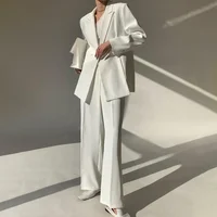 Summer White Women Suits Slim Elegant Peak Lapel Solid Party Prom Wedding Tuxedo Formal Casual Office Pants Sets (Jacket+Pants) 1