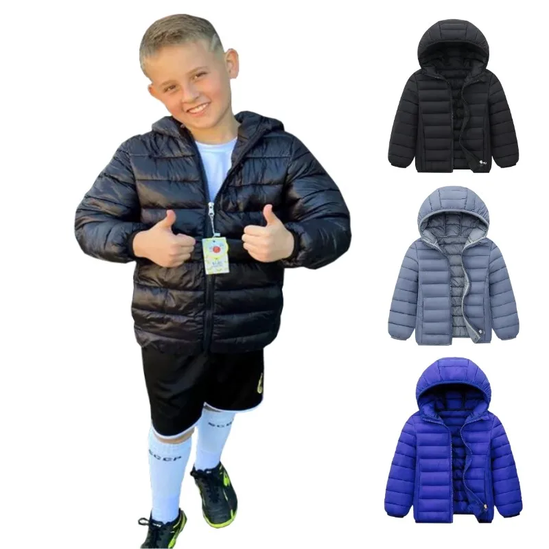 Hooded Lightweight Down Jackets Children Boys Girls Coats Autumn Winter Teen Students Outdoor Sports Casual Warm Cotton Clothes