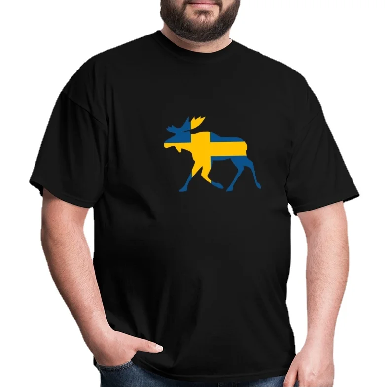 

Creative Design Sweden National Flag Moose Printed T-Shirt. Summer Cotton Short Sleeve O-Neck Men's T Shirt New S-3XL
