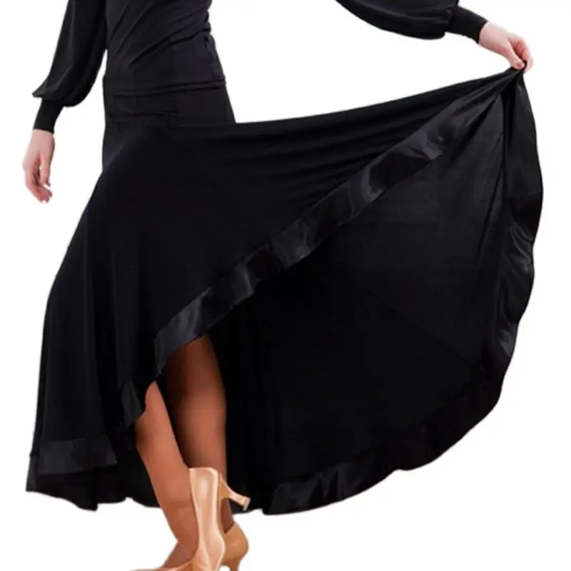 Satin Edge Ballroom Dance Skirt For Women Flamenco Skirt Flamenco Spanish Dance Costume Waltz Skirts Wear Long