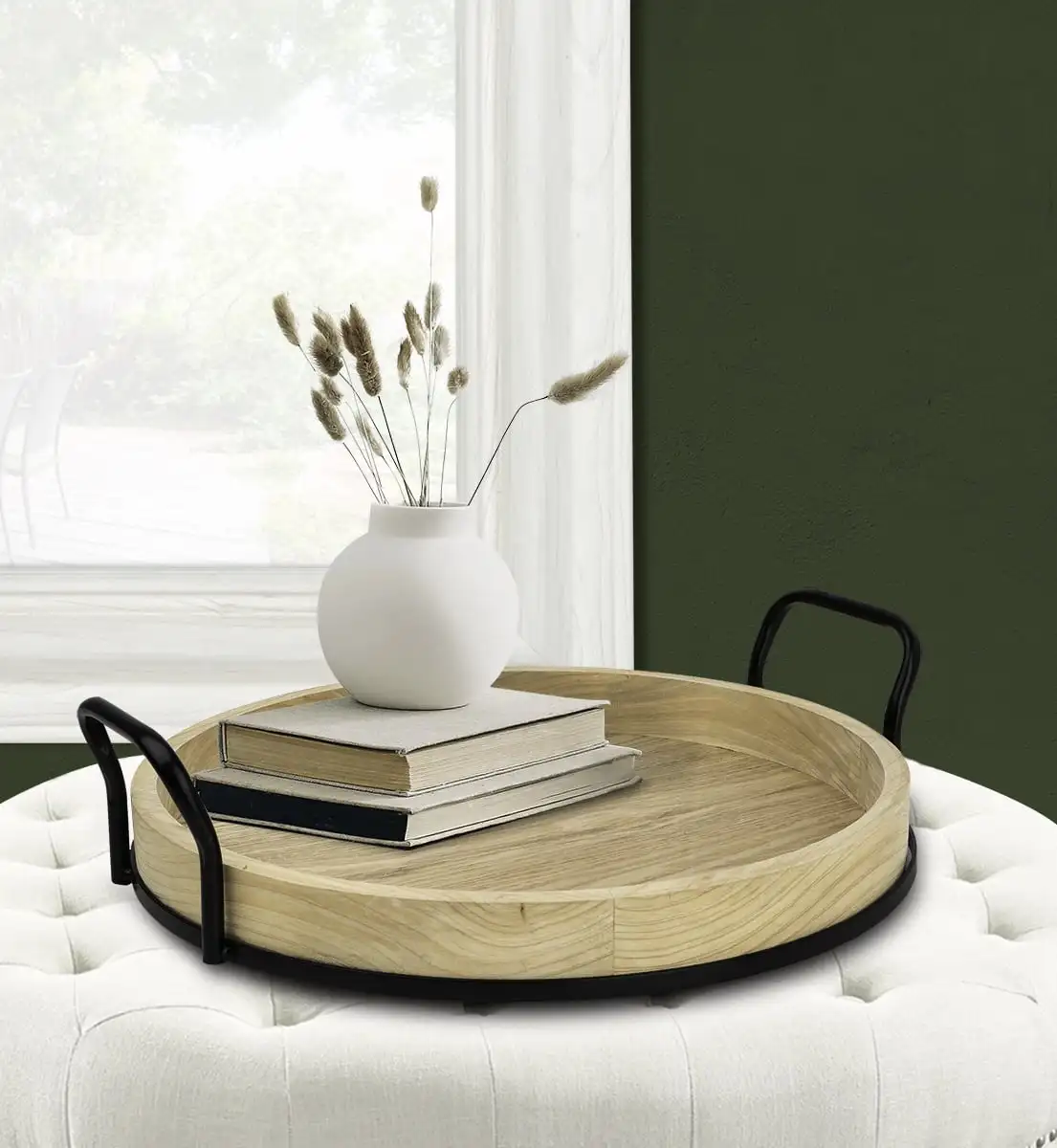 

Better Homes & Gardens 17-inch Round Light Wood and Metal Tray