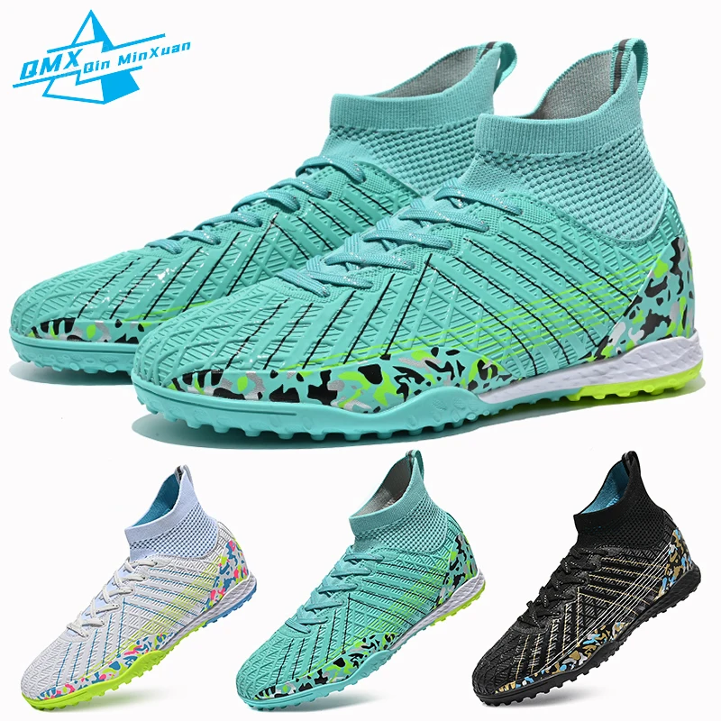 

Men's Soccer Shoes TF/FG New Blue High-top Antiskid Outdoor Football Boots Kids Teenager Cleats Training Football Sneaker
