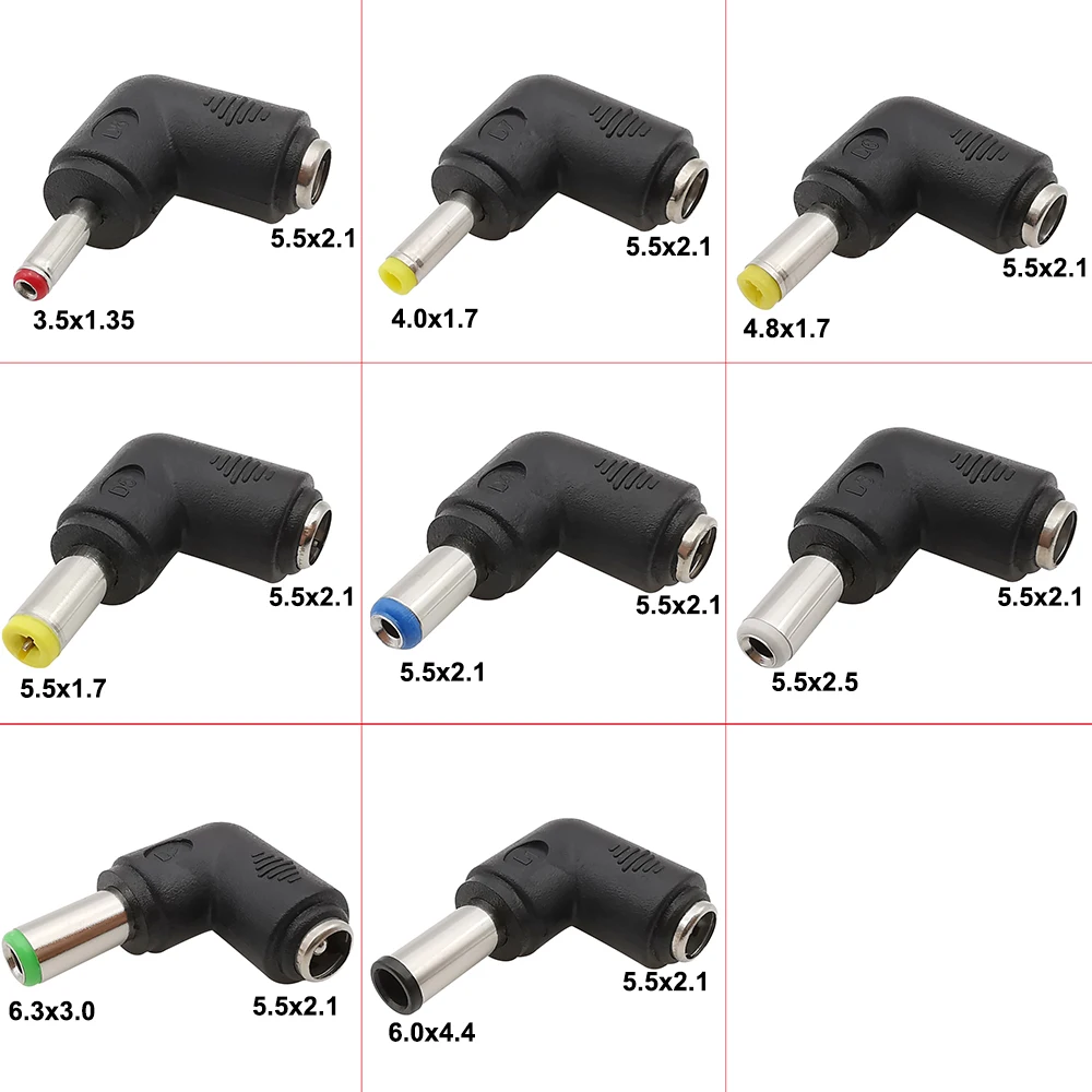 

5/2/1Pcs Right Angle DC 5.5 x 2.1mm Female Jack to 3.5x1.35 4.0x1.7 4.8x1.7 5.5x2.1 5.5x2.5 6.3x3.0 6.0x4.4mm Male DC Connector