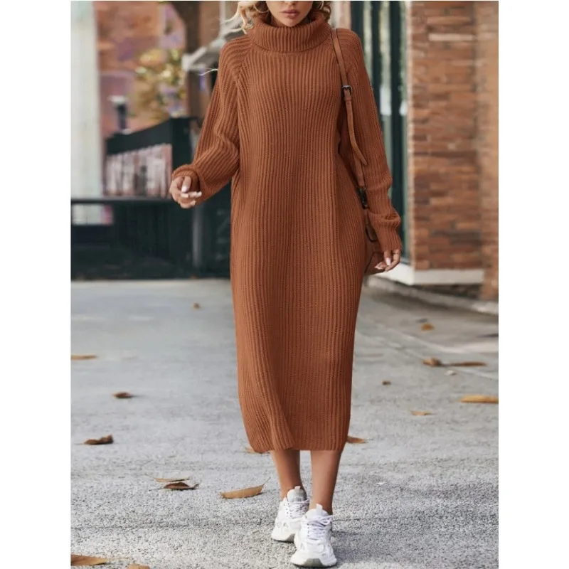 New Winter Dress Sweater Women 2026.Women-Solid-Color-Loose-High-Collar-A-Long-Sweater-2023-Autumn-Winter ...