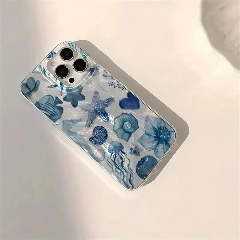 Chiffon Texture Lip Print Phone Case in Blue Ocean Element Design