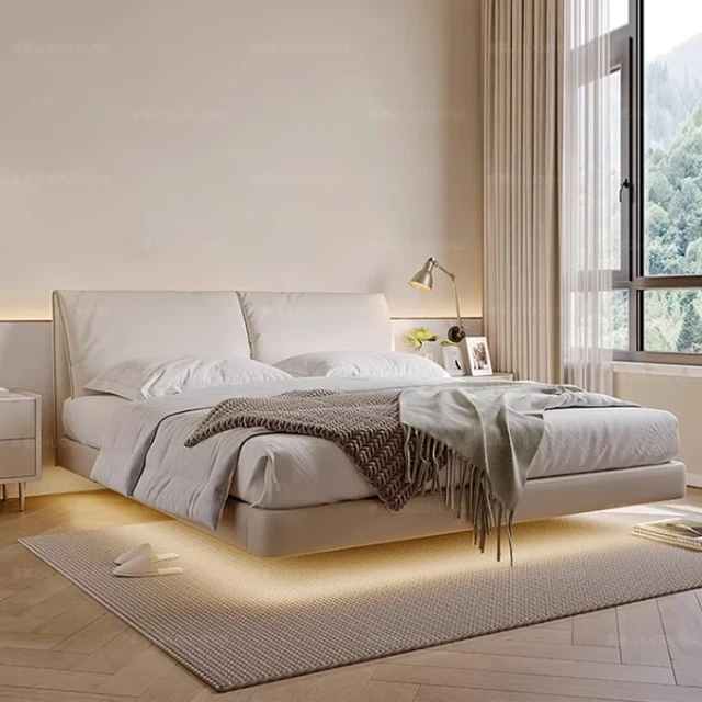 ラグジュアリー　ホワイトレザークイーンベッドフレーム クイーンベッド 高級レザーベッド ホワイト 白 レザーベッド