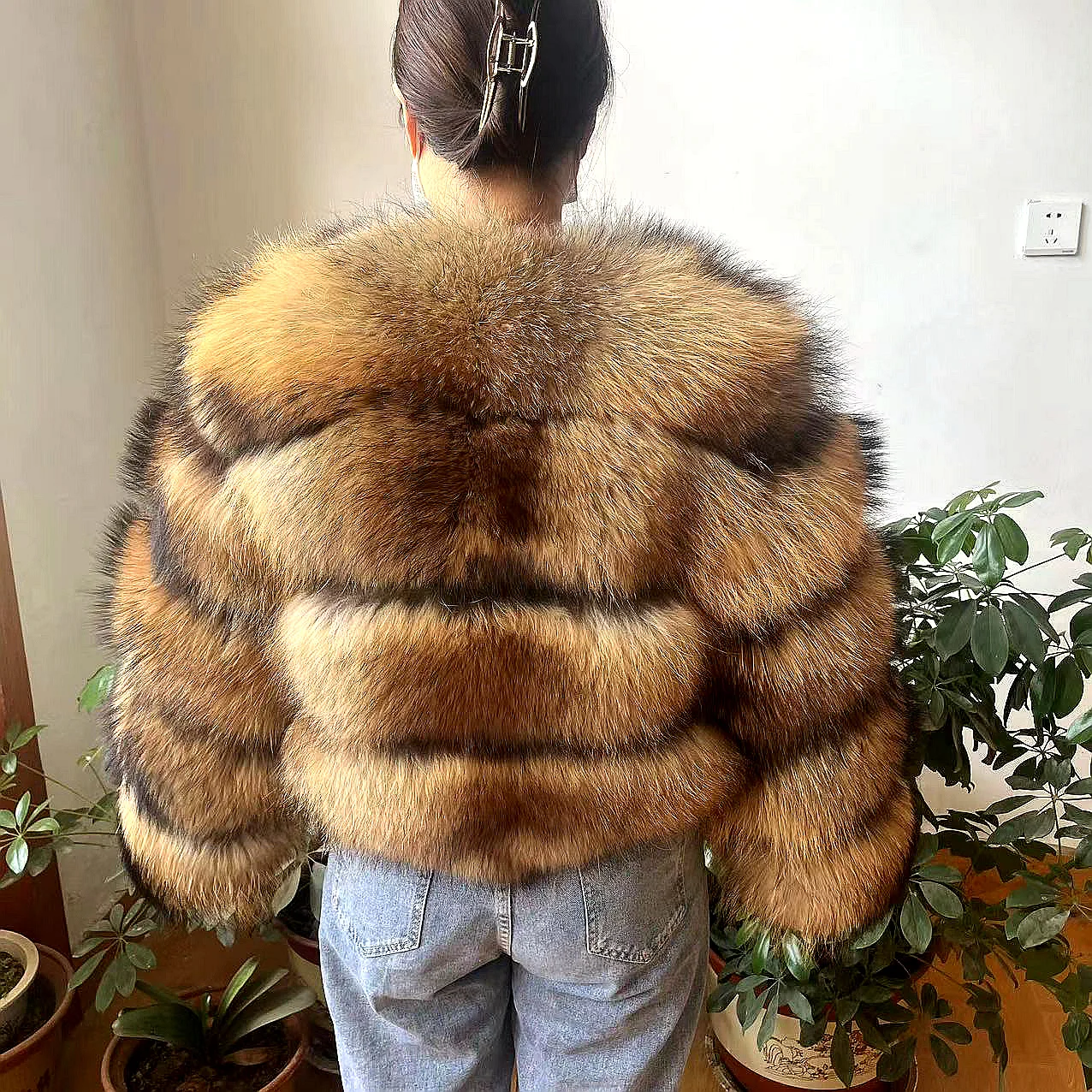 WEFURLENA  Real Raccoon Fur Coat  Winter Jacket Women natural Raccoon  fur coat Street warm long sleeve Natural Luxury Jackets 4