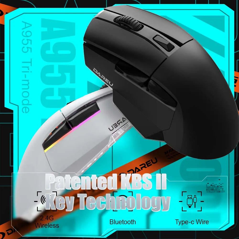 DAREU PC Gamer Mouse 12000DPI RGB Tri-mode Wireless Bluetooth Mice Charging Dock AIM-WL Sensor for Laptop PC