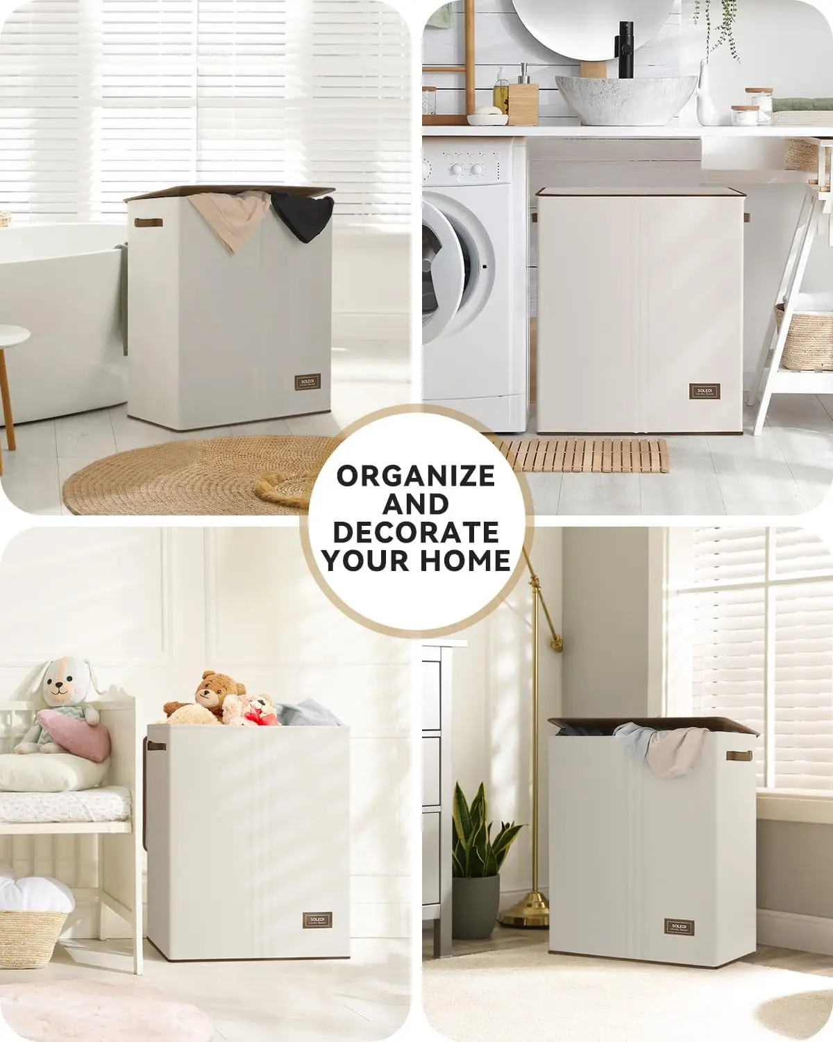 Luxury Double Laundry Hamper with Lid and Removable Laundry Bags, Large Hamper for Laundry, Laundry Basket 2 Sections 6