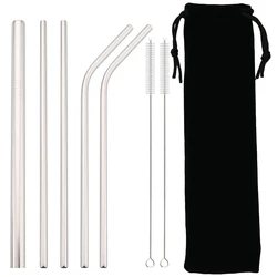 Deluxe Stainless Steel Reusable Straw Set with Case and Cleaning Brush - Eco - Friendly Party & Bar Essential (5pcs silver)
