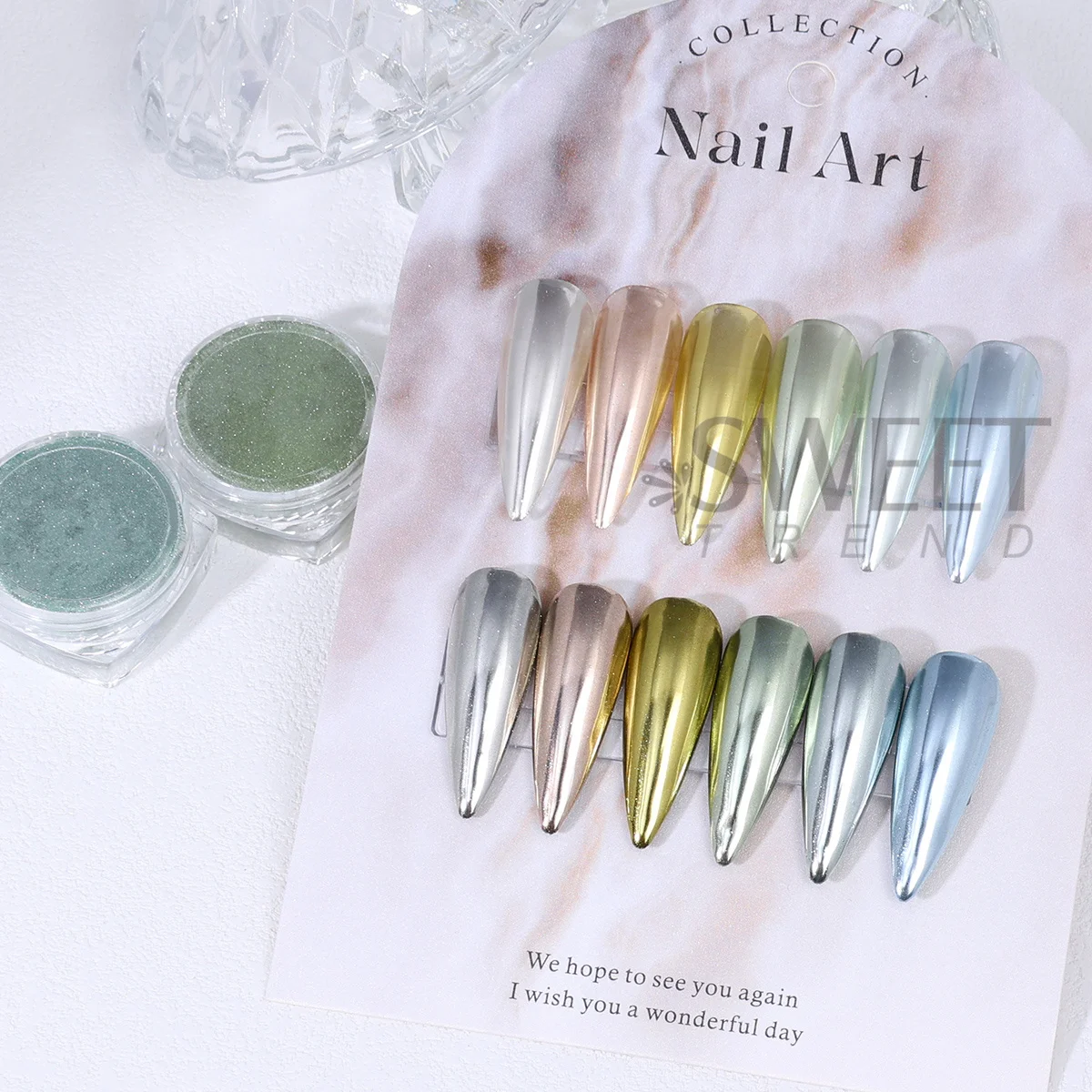 6pcs Plain Mirror Nail Art Pigment Punk Y2K Design Rubbing Dust Green Blue Golden Metallic Glitter Powder Winter Manicure Flash