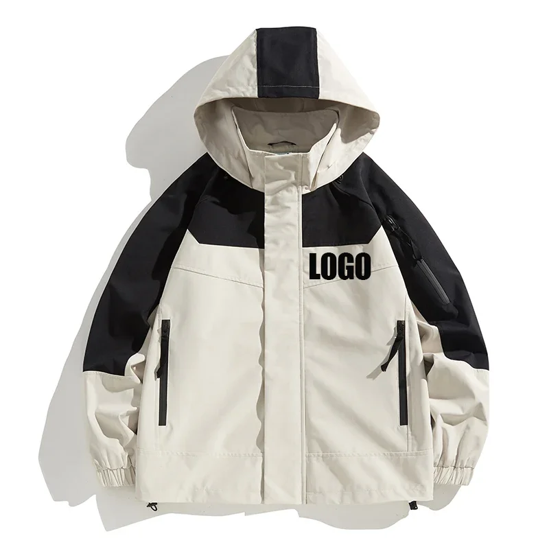 

Customized new patch hooded jacket Fashion men's outdoor jacket Casual waterproof zipper outdoor jacket Men's clothing