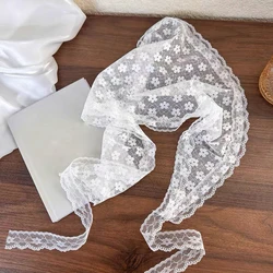 White Woven Floral Lace Hair Scarf Wrap - Retro Triangle Headscarf Hat & Travel Photo Hair Accessory (G)