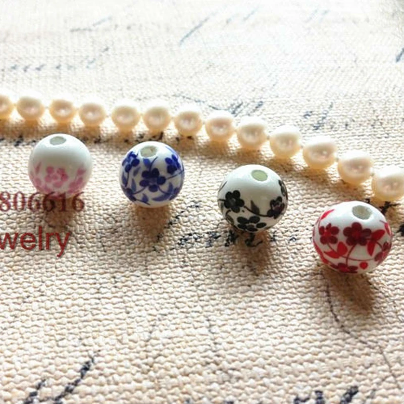 

" Wintersweet " 12MM 80Pcs Handmade China Ceramic Porcelain Beads Jewelry Accessories